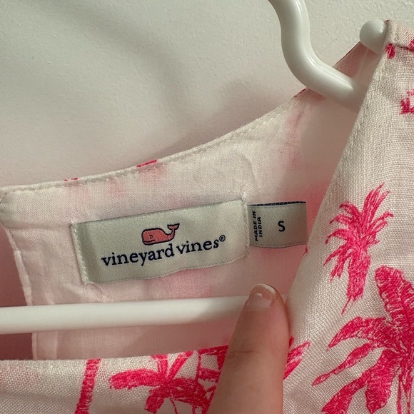 Vineyard Vines Palm Tree Smocked Linen Dress Pink White Size Small - Picture 4 of 11